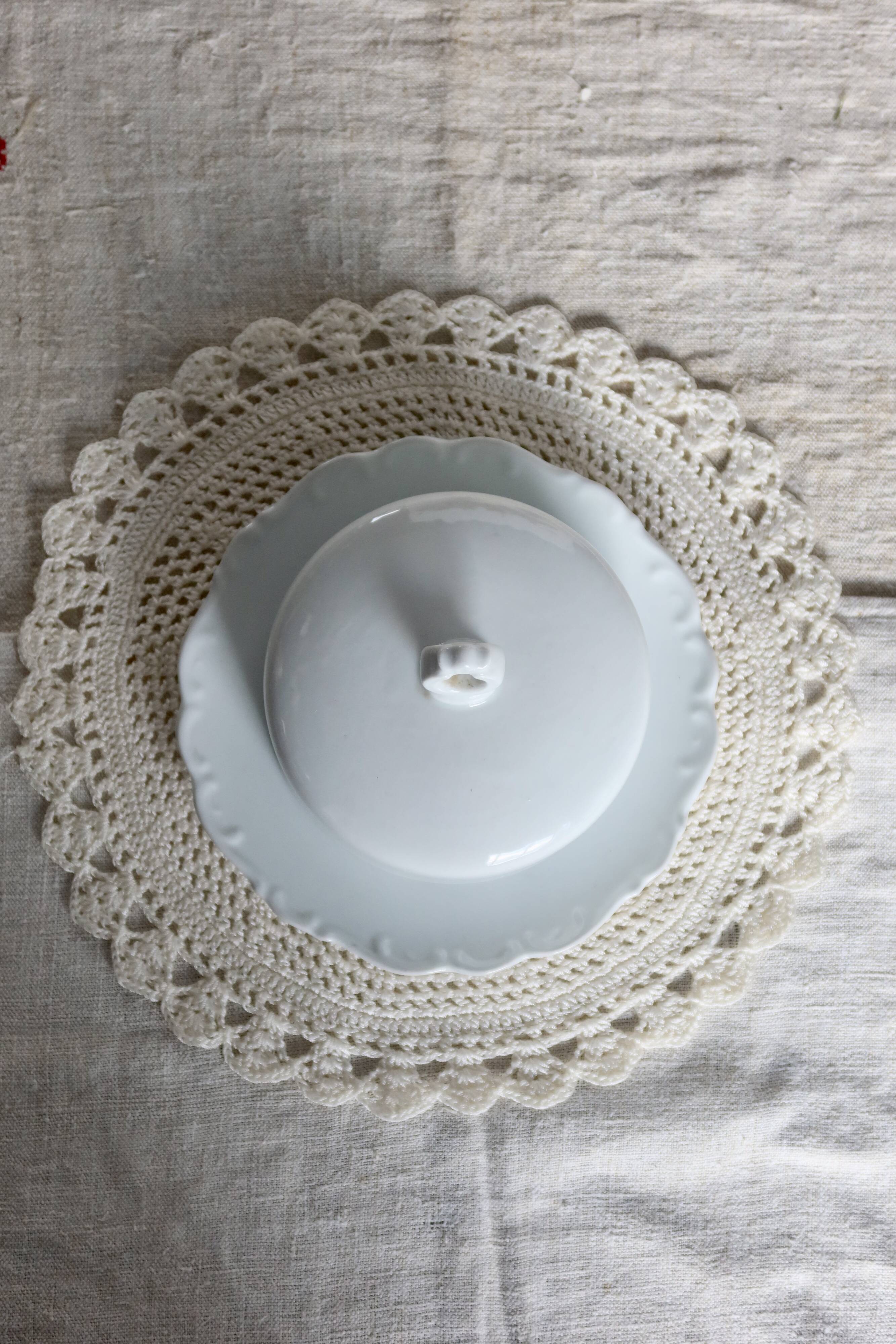 Vintage white porcelain butter bell