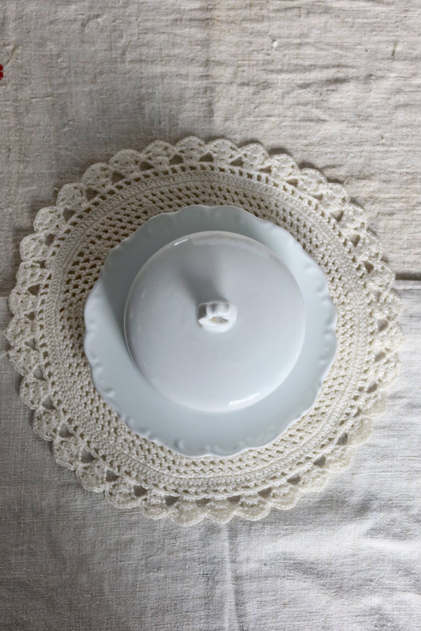 Vintage white porcelain butter bell