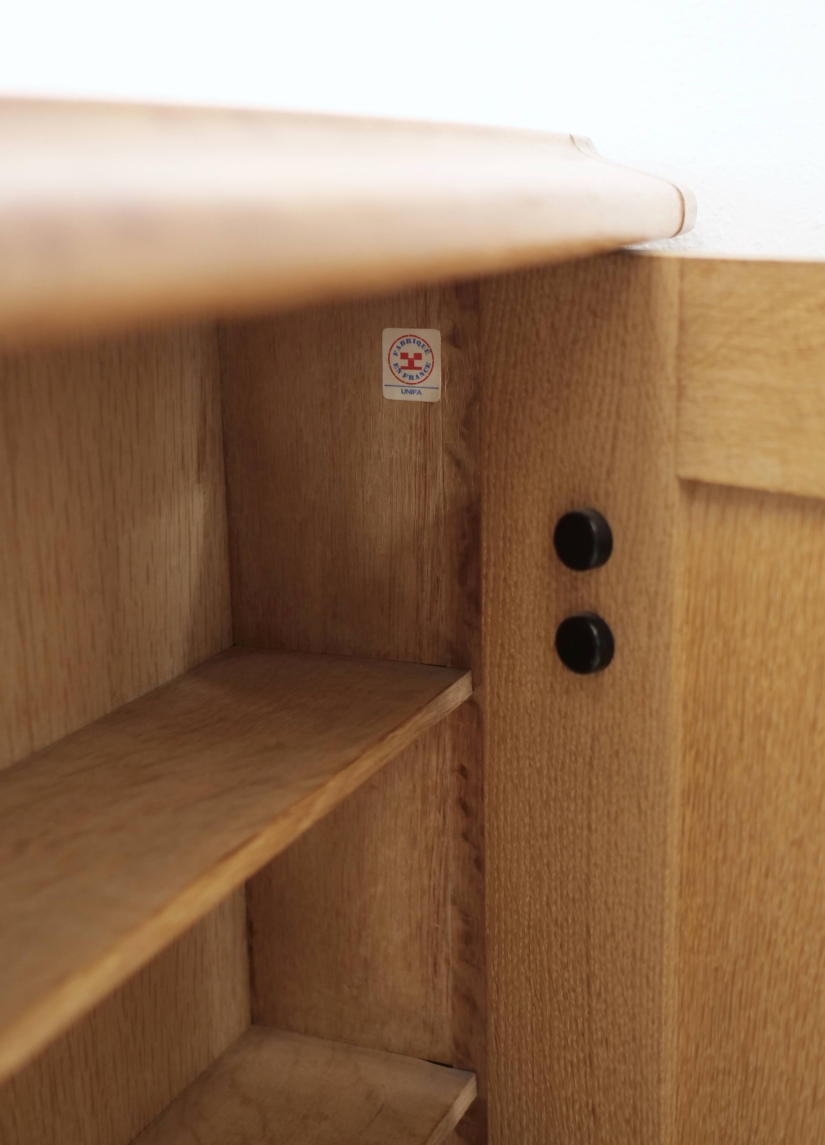 Guillerme and Chambron oak sideboard in light wood in a brutalist style.