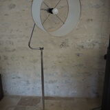 Flexible floor lamp, chrome, opaque white lampshade and metallic edges