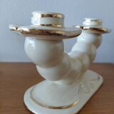 Pair of cream ceramic candlesticks with gold trim circa 1930-1950