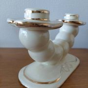 Pair of cream ceramic candlesticks with gold trim circa 1930-1950