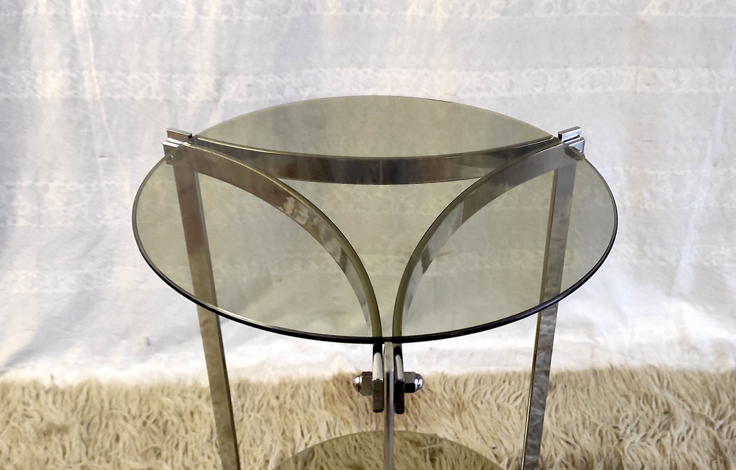 Side table metal chrome and smoked glass, 70s-80s