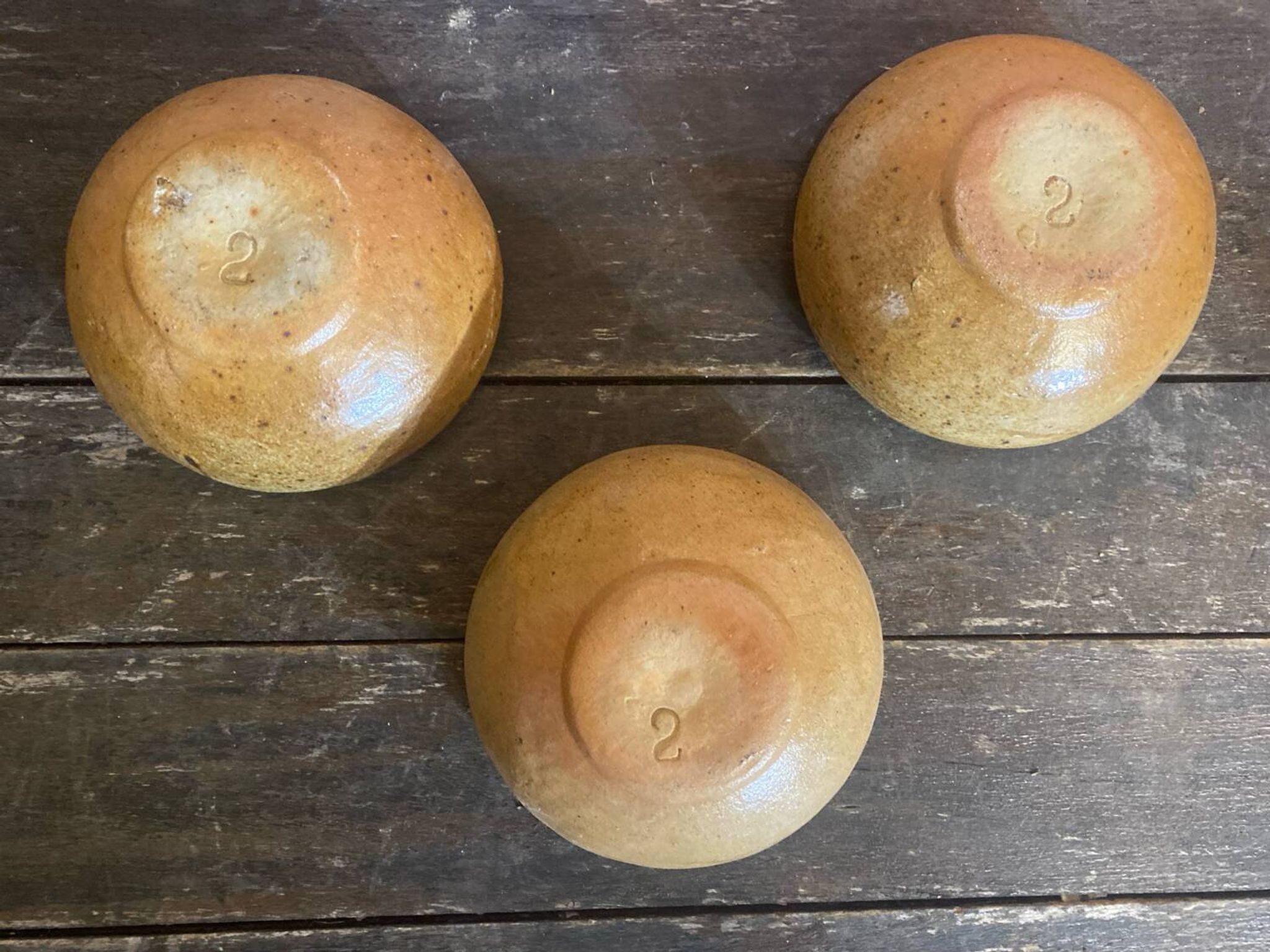 Set of 3 Vintage Beige Stoneware Ashtrays Made in France