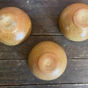 Set of 3 Vintage Beige Stoneware Ashtrays Made in France
