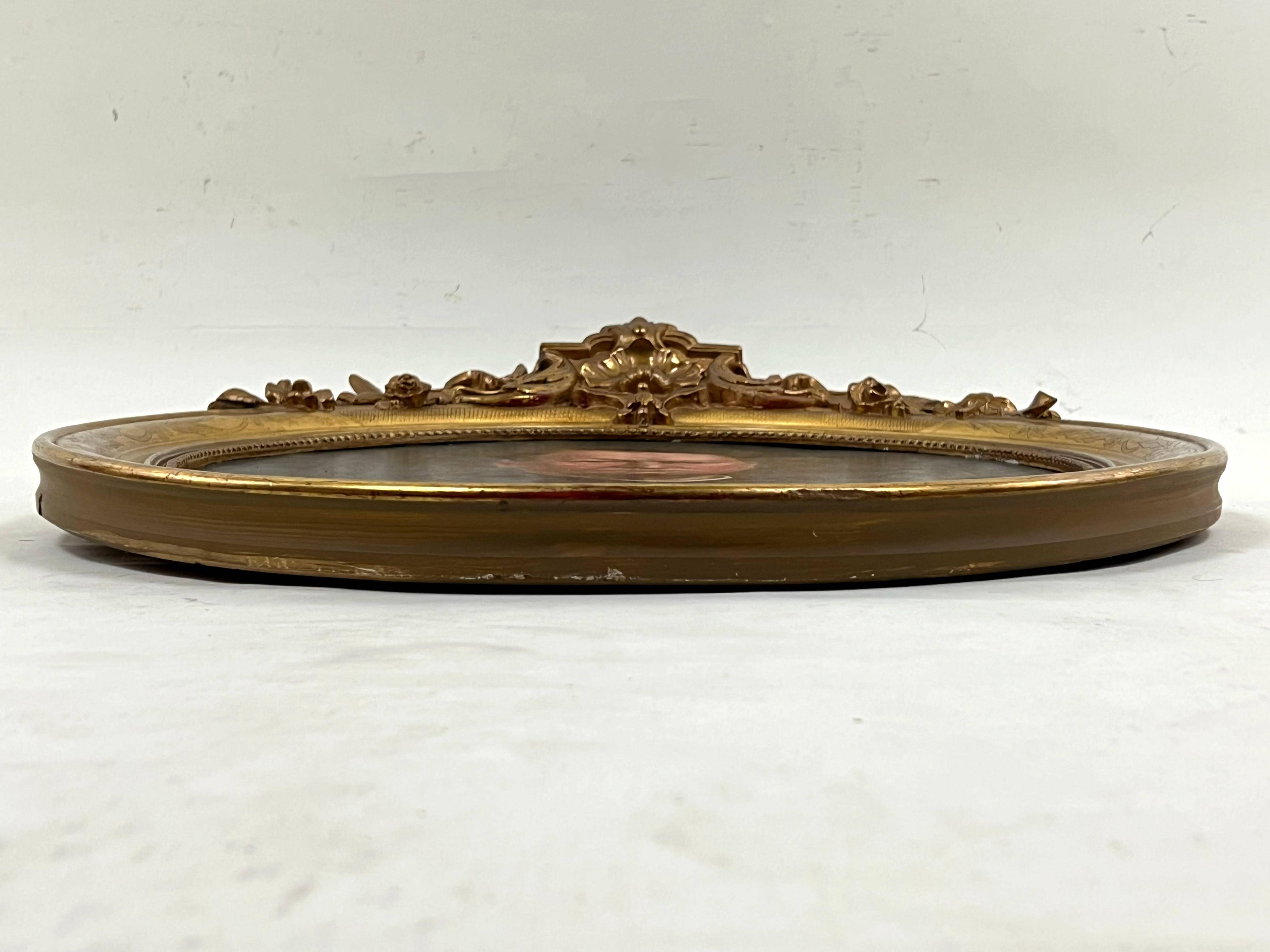 Old hst painting portrait of a man medallion golden frame louis xv style