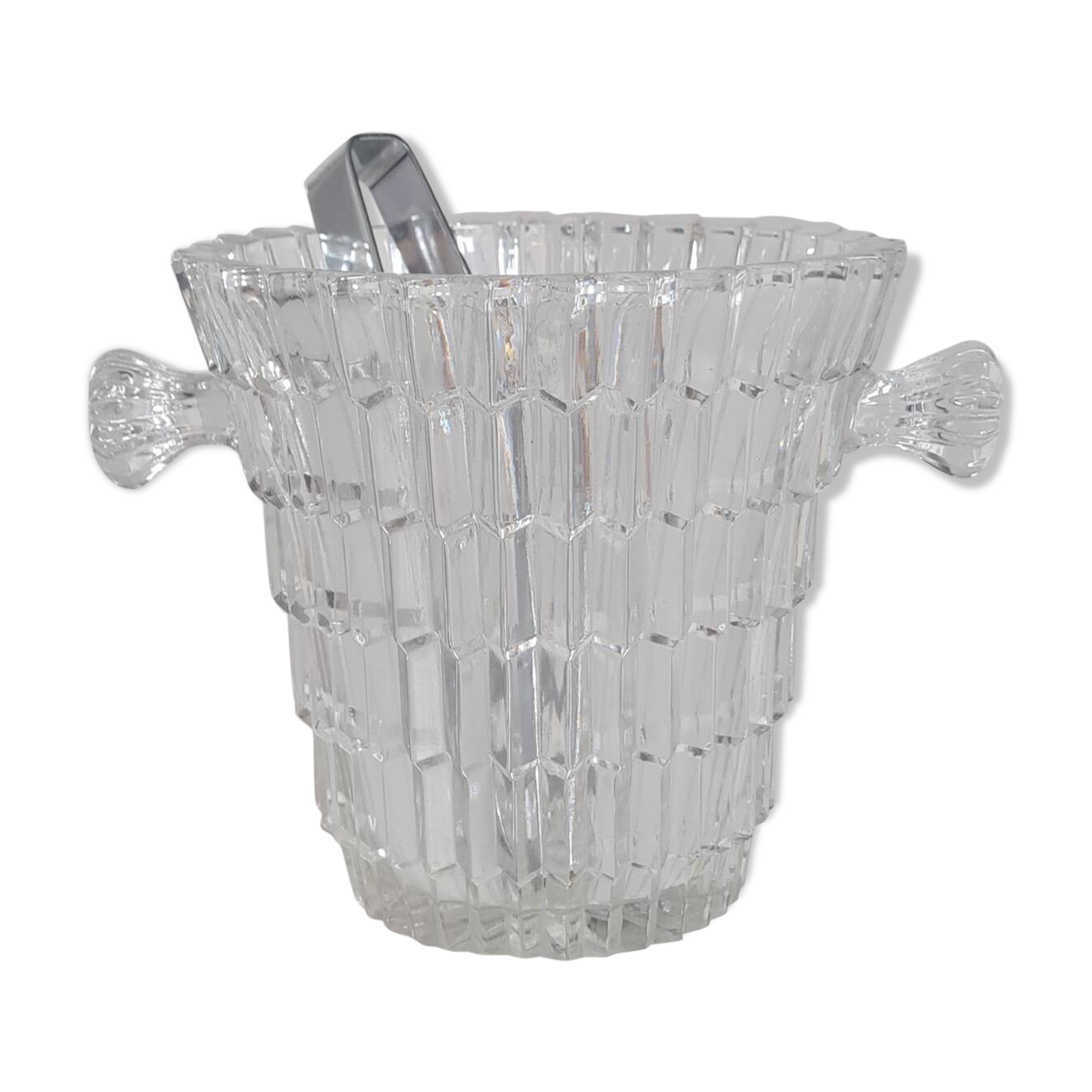 Crystal ice bucket and stainless steel tongs