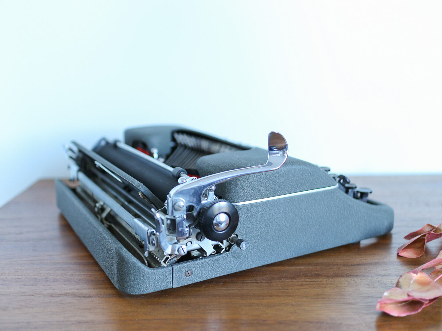 Japy grey-green typewriter with crate