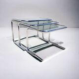 Vintage nesting coffee tables in chrome and smoked glass