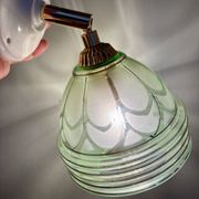 Vintage art deco tulip wall lamp in green and gold glass