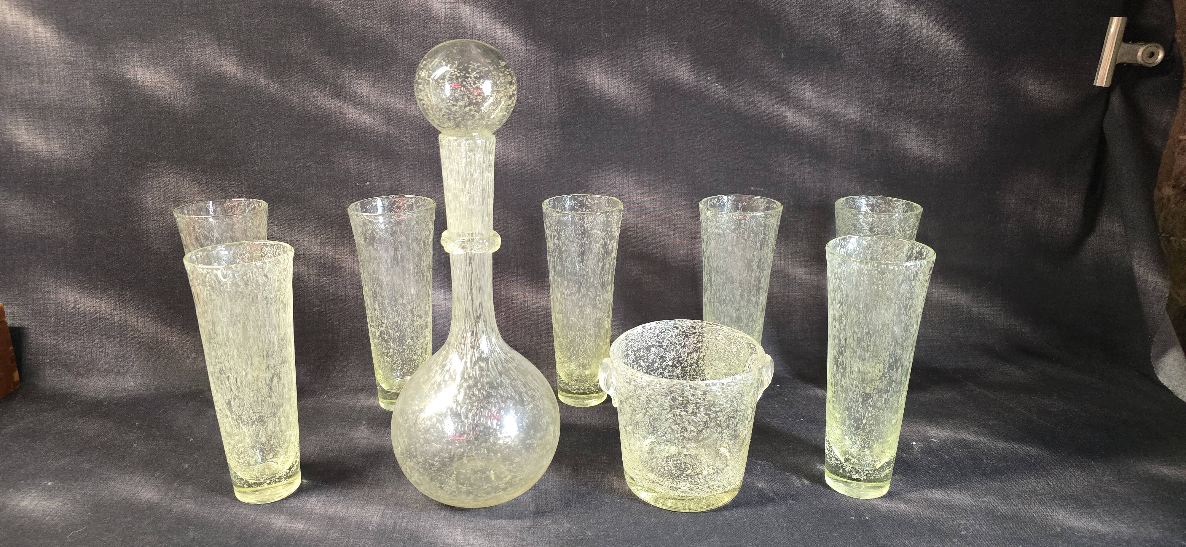 Set of bubble glassware from Biot – carafe, glasses, and ice bucket – 1960s