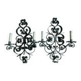 Two large wrought iron wall lights
