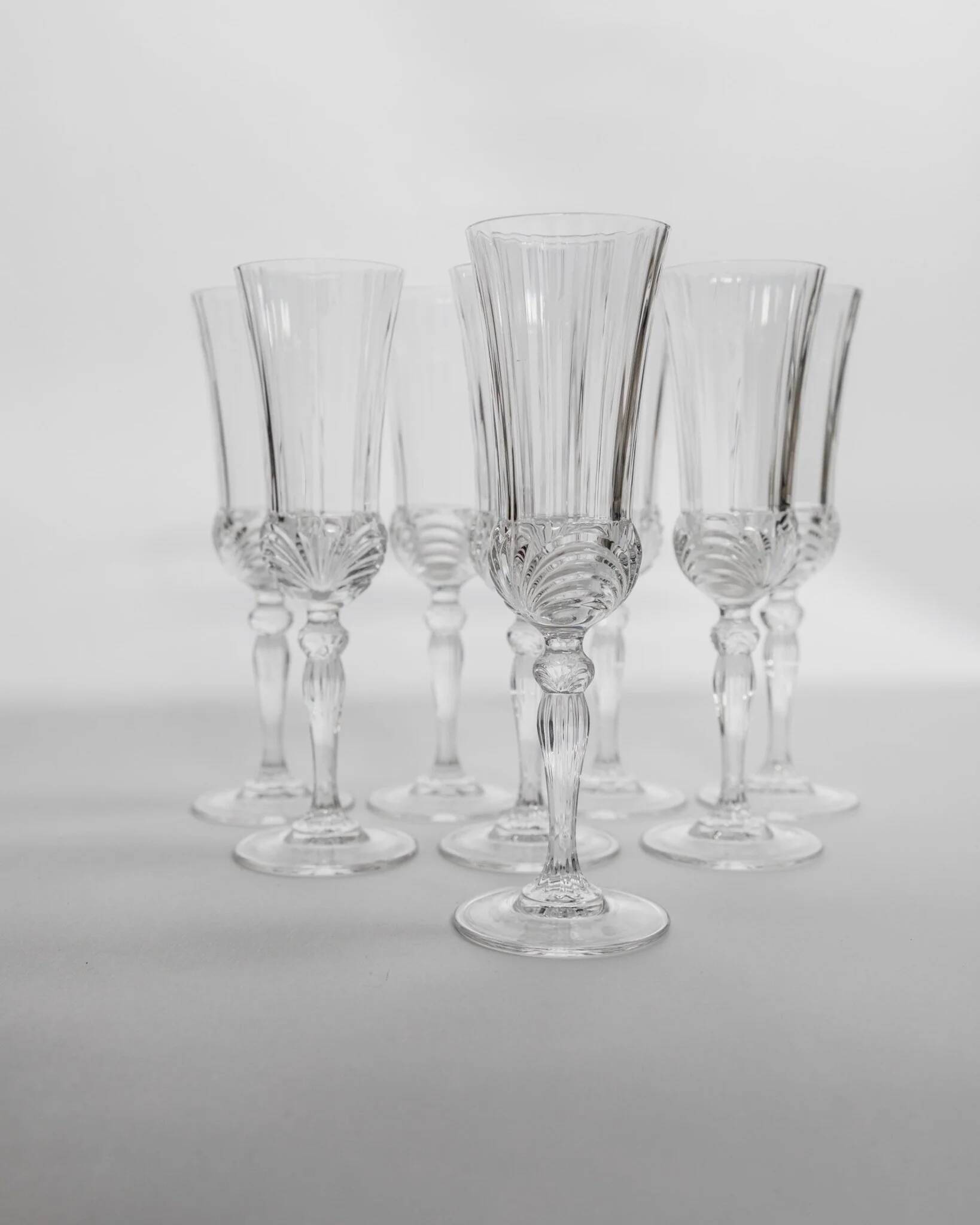 Verres à champagne en cristal clair - Ensemble de 8, cristal taillé italien Melodia, barware vintage des années 1980