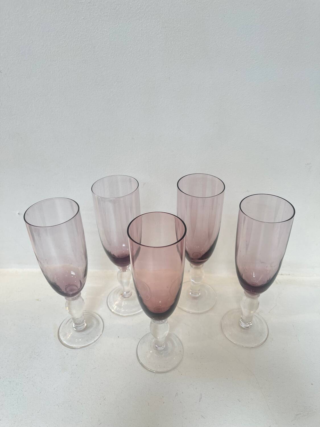 5 flûtes champagne verre bulle, 1970
