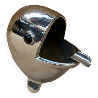 Antique vintage silver metal fish shape ashtray