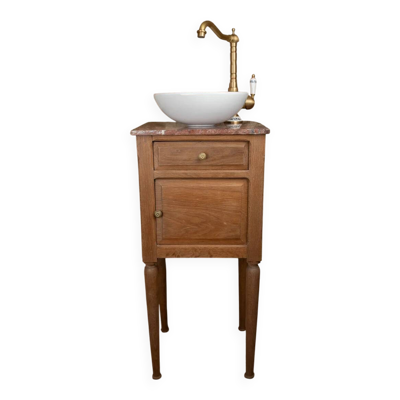 Petit lave-mains ancien en bois et marbre rouge