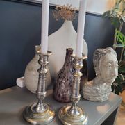 Pair of antique silver-plated brass candlesticks