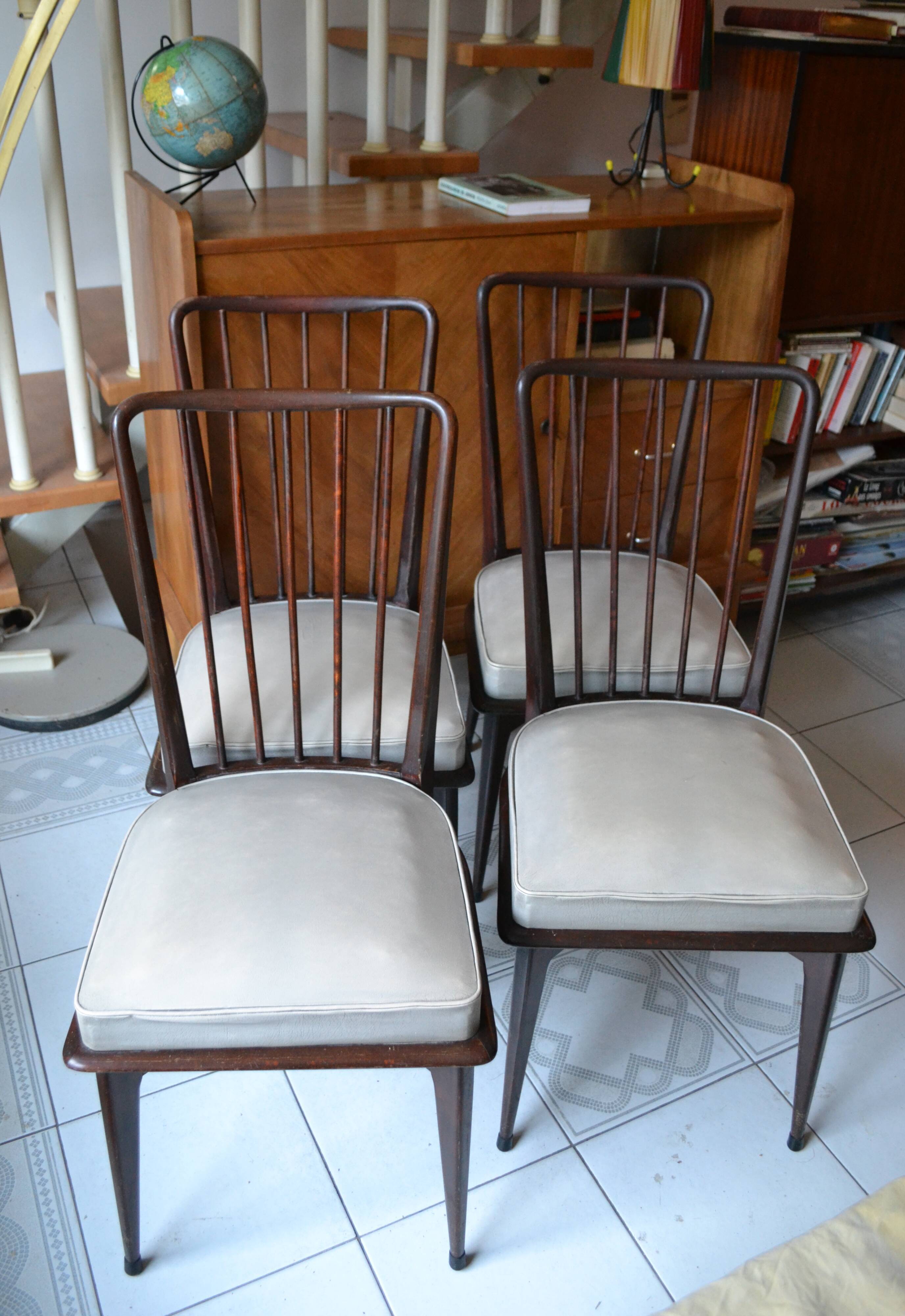4 chairs Charles Ramos 60s solid beech