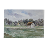 Aquarelle sur papier, paysage champêtre, XIXe signée