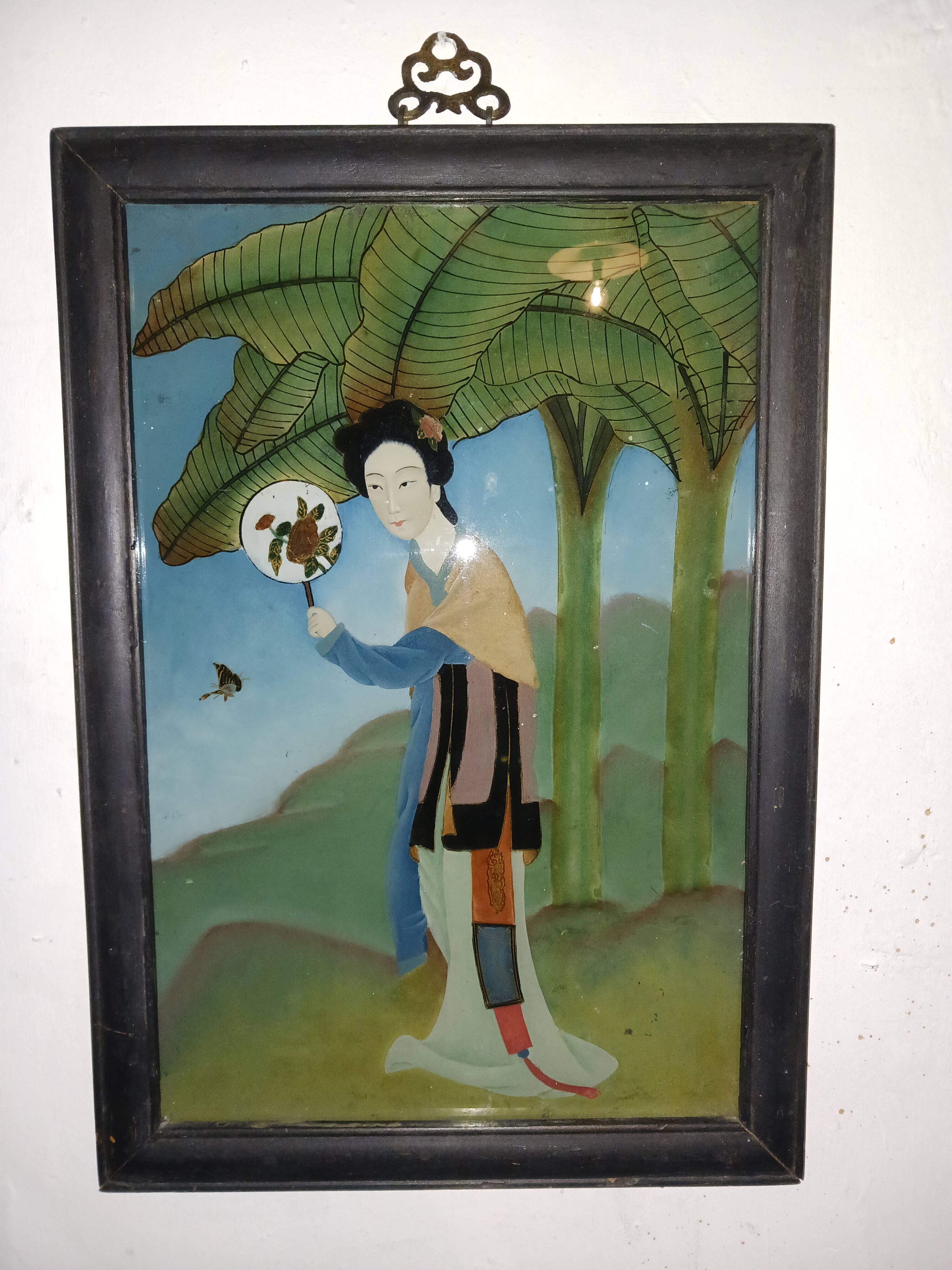Beautiful fixed under Chinese glass from the 1950s, 60 dimensions 50 cm/35 cm