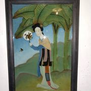 Beau fixé sous verre chinois des années 1950, 60 dimensions 50 cm/ 35 cm