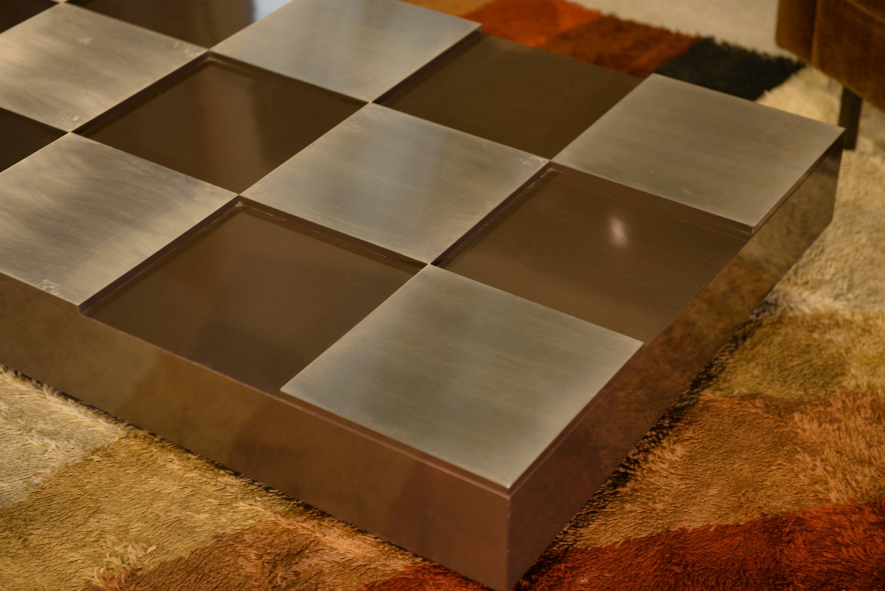 Designer coffee table with a checkerboard pattern attributed to Roberto Monsani 1970s.