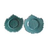 Set of 2 plates green leaf Yvon ROY