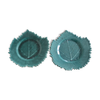 Lot de 2 assiettes feuille verte Yvon ROY