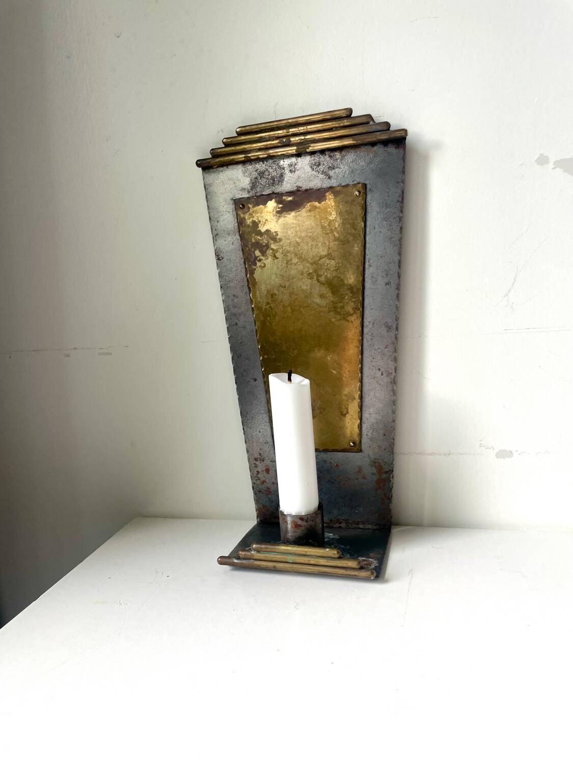 Art Deco metal & Brass Wall Candle Sconce