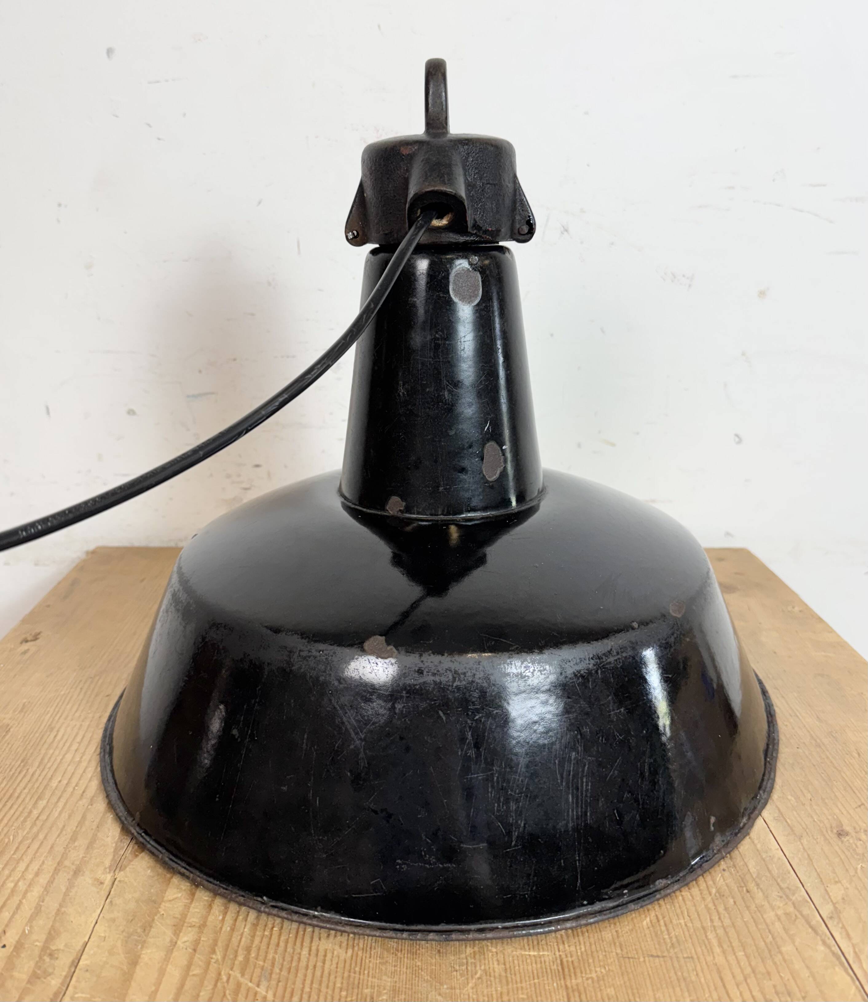 Industrial Black Enamel Factory Lamp with Cast Iron Top, 1950s