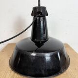 Industrial Black Enamel Factory Lamp with Cast Iron Top, 1950s