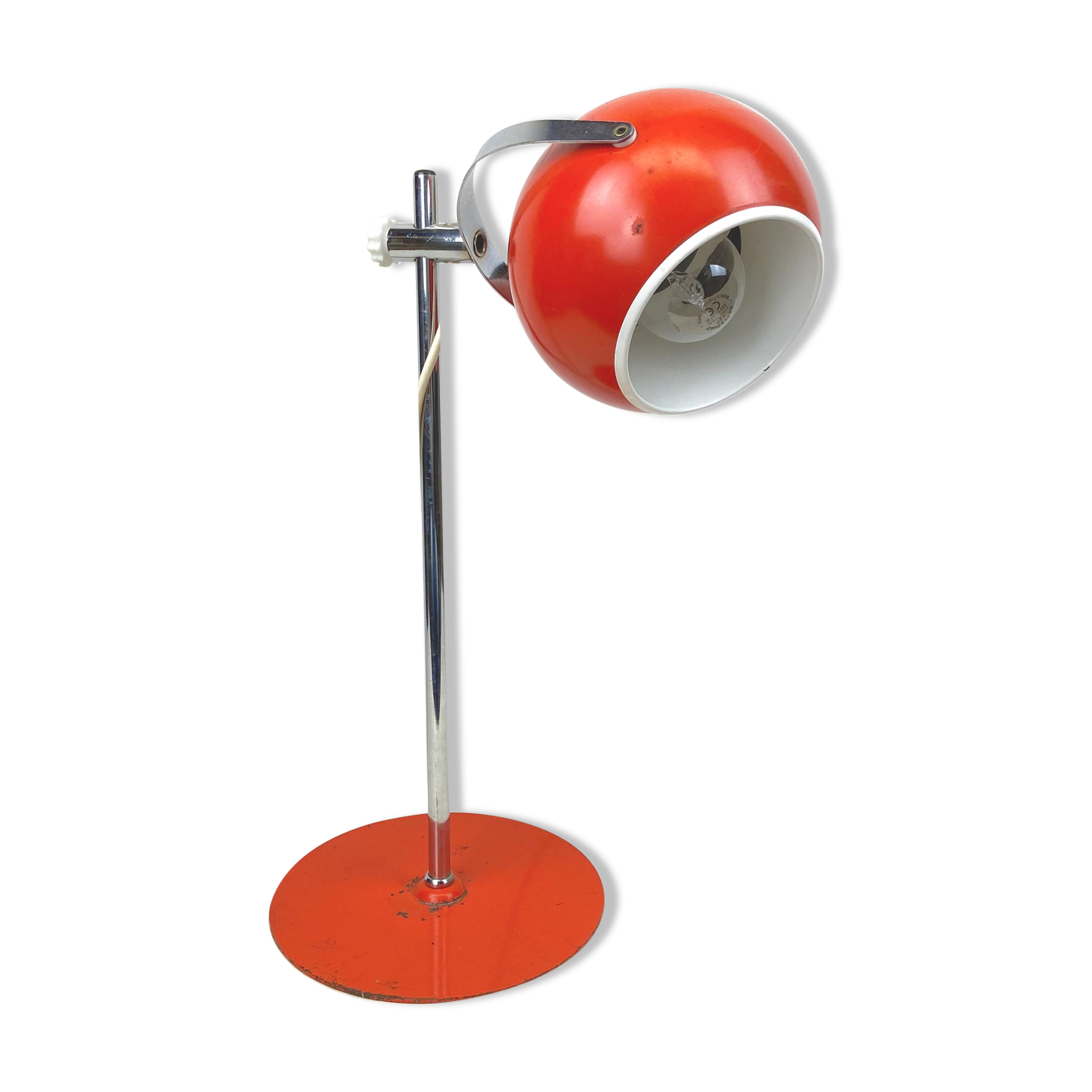 1960 - Italian orange eyeball desk lamp - adjustable globe