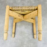 Stool woven straw raw wood