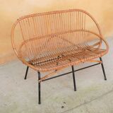 Vintage rattan bench feet metal