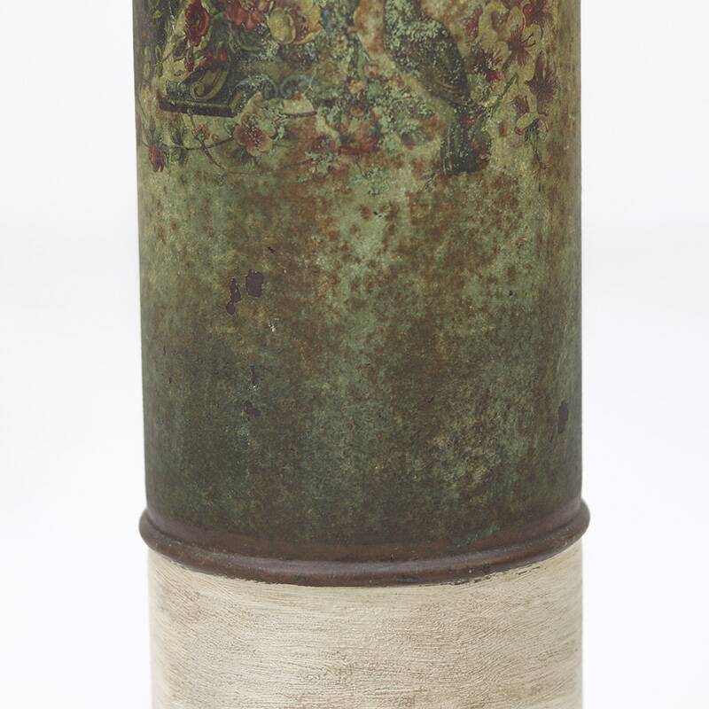 Antique Weathered Folk Art Painted Pedestal with Peacock