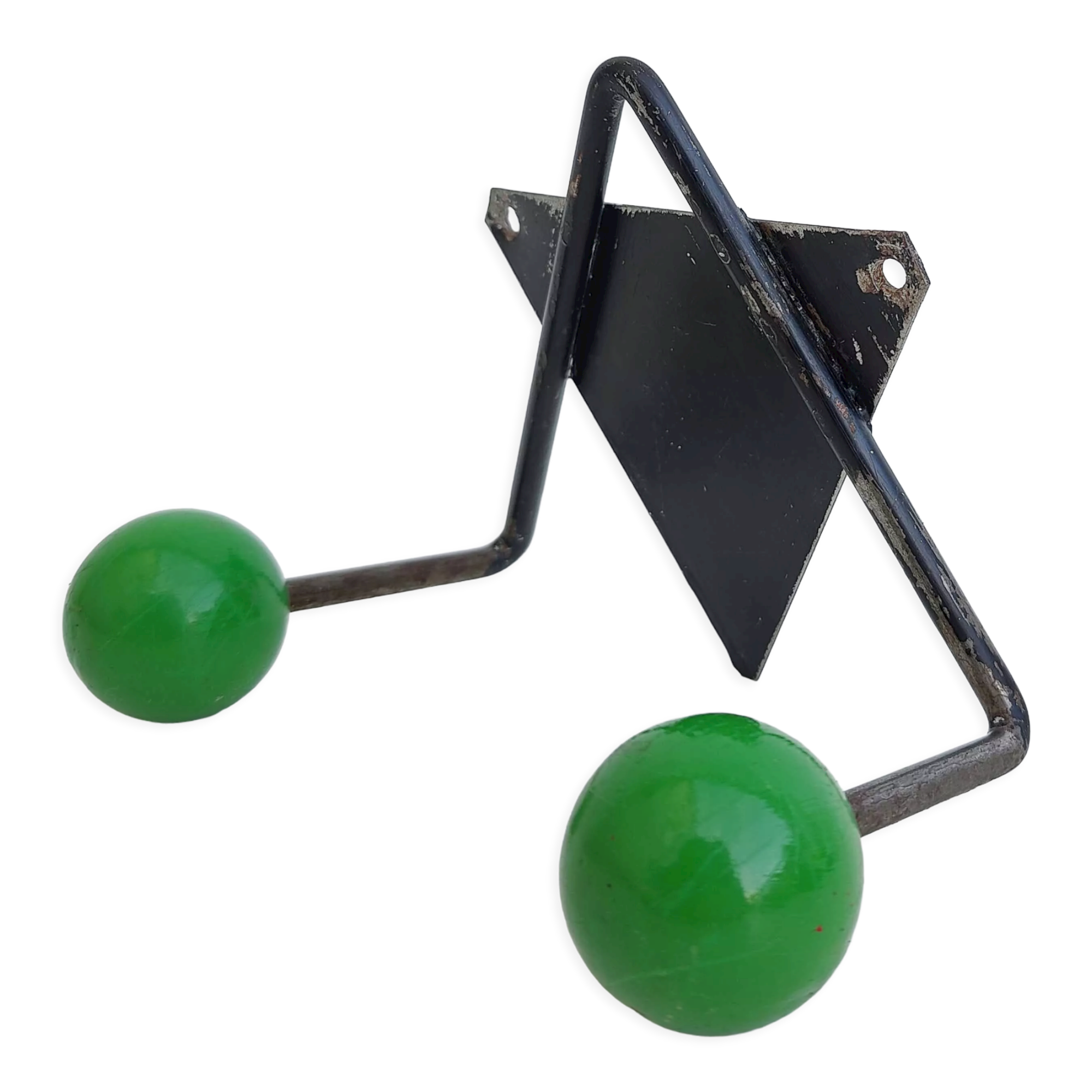Coat rack V hooks balls green wood