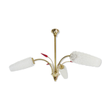 Old 3-branched chandelier, 3 red arrows, brass and diamond glass tubes. Year 60