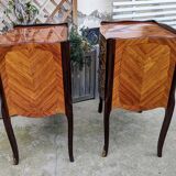Old pair of large bedside tables in rosewood marquetry Louis XV Style