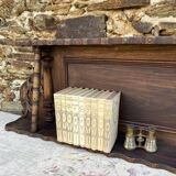 Large wall shelf with 2 wooden and brass shelves.