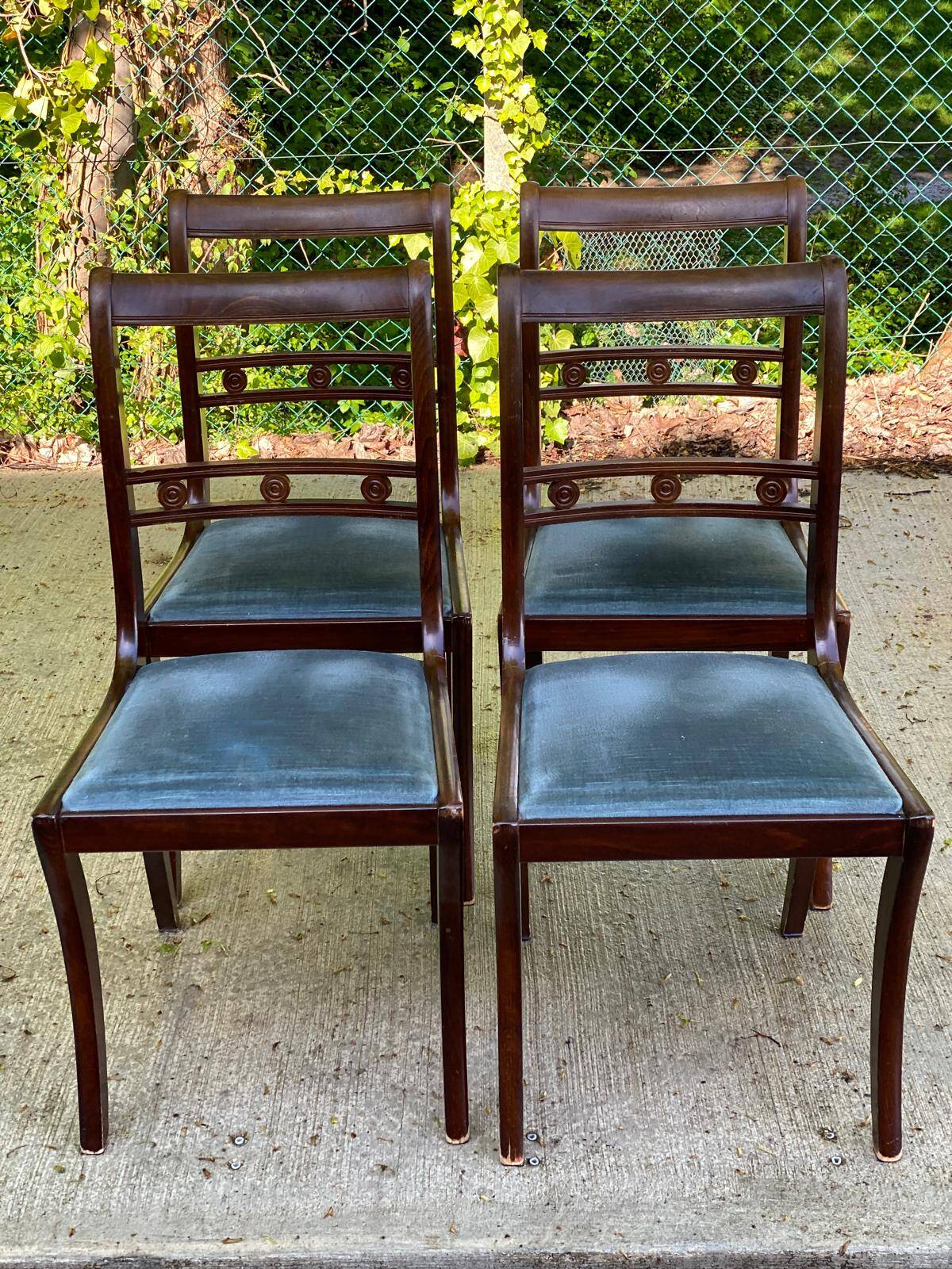 4 Louis Philippe walnut and blue velvet chairs
