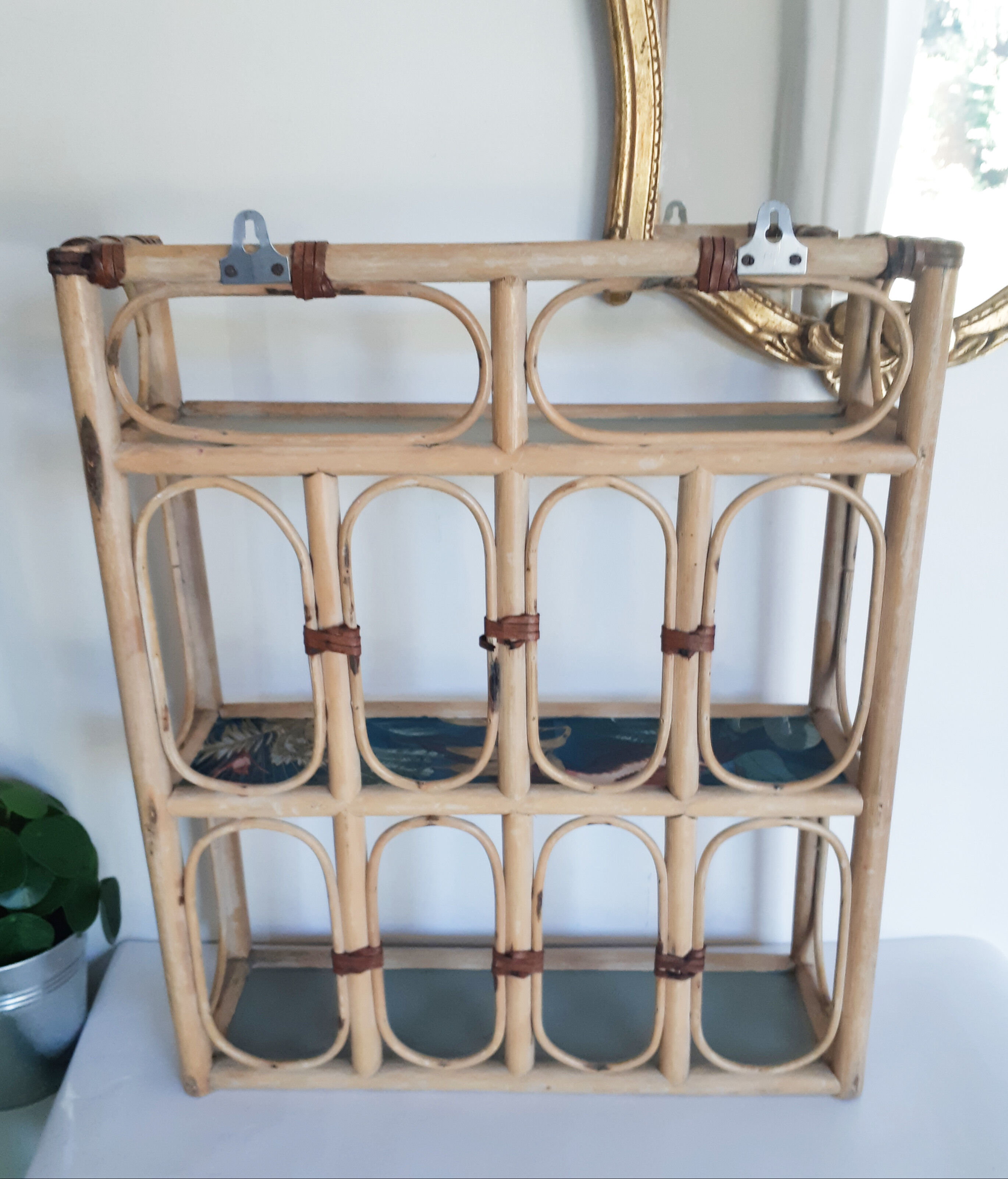 Rattan shelf restyled, vintage, 50s