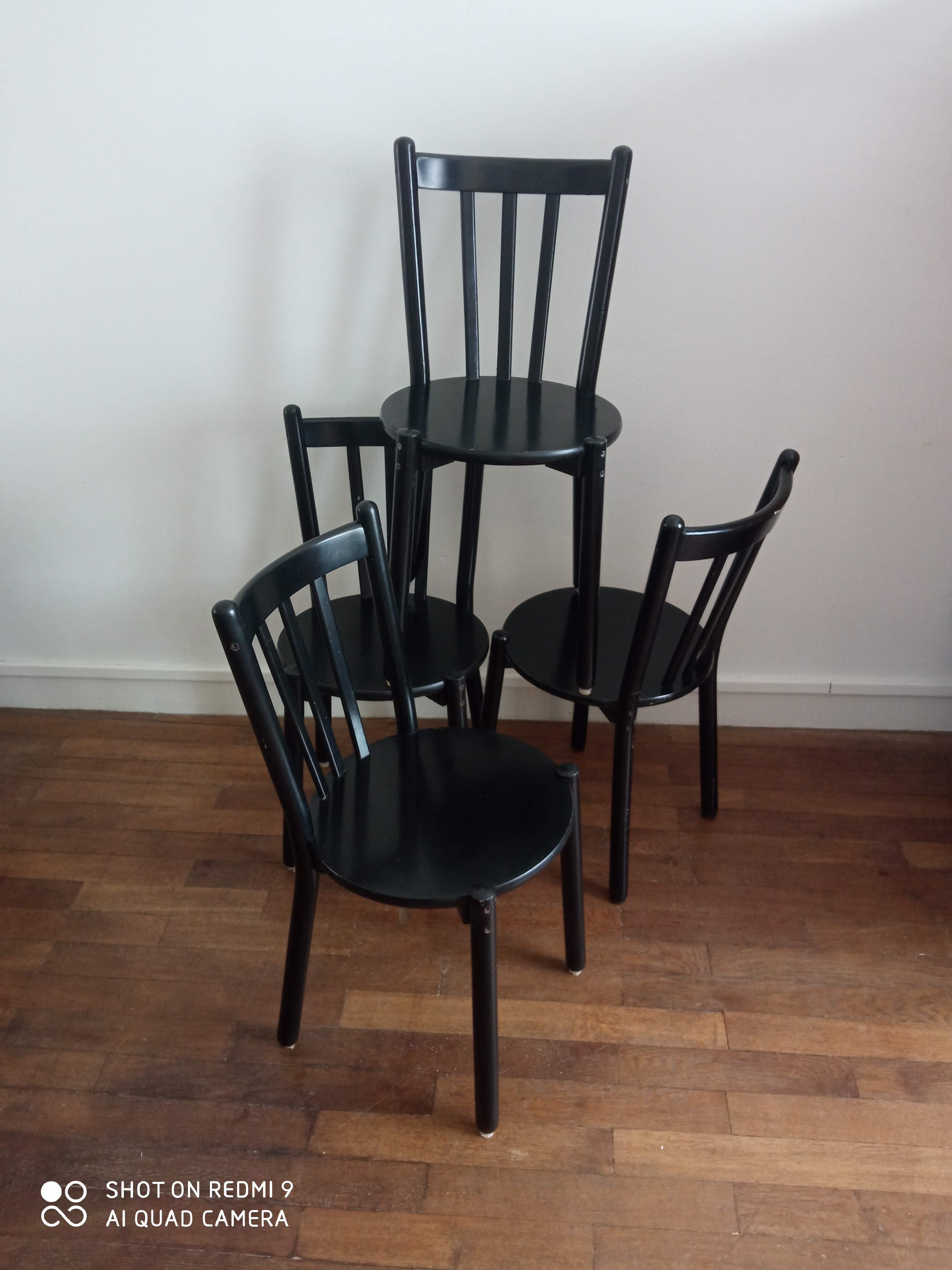Vintage black lacquered wooden chairs 1980