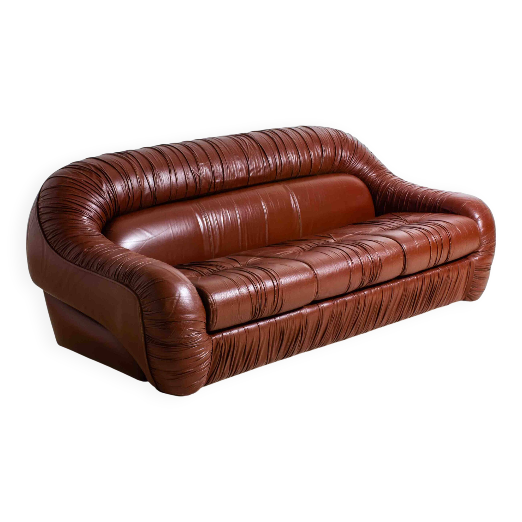 Rare "Capriccio" sofa in scrunched leather by Eurosalotto, 1970s