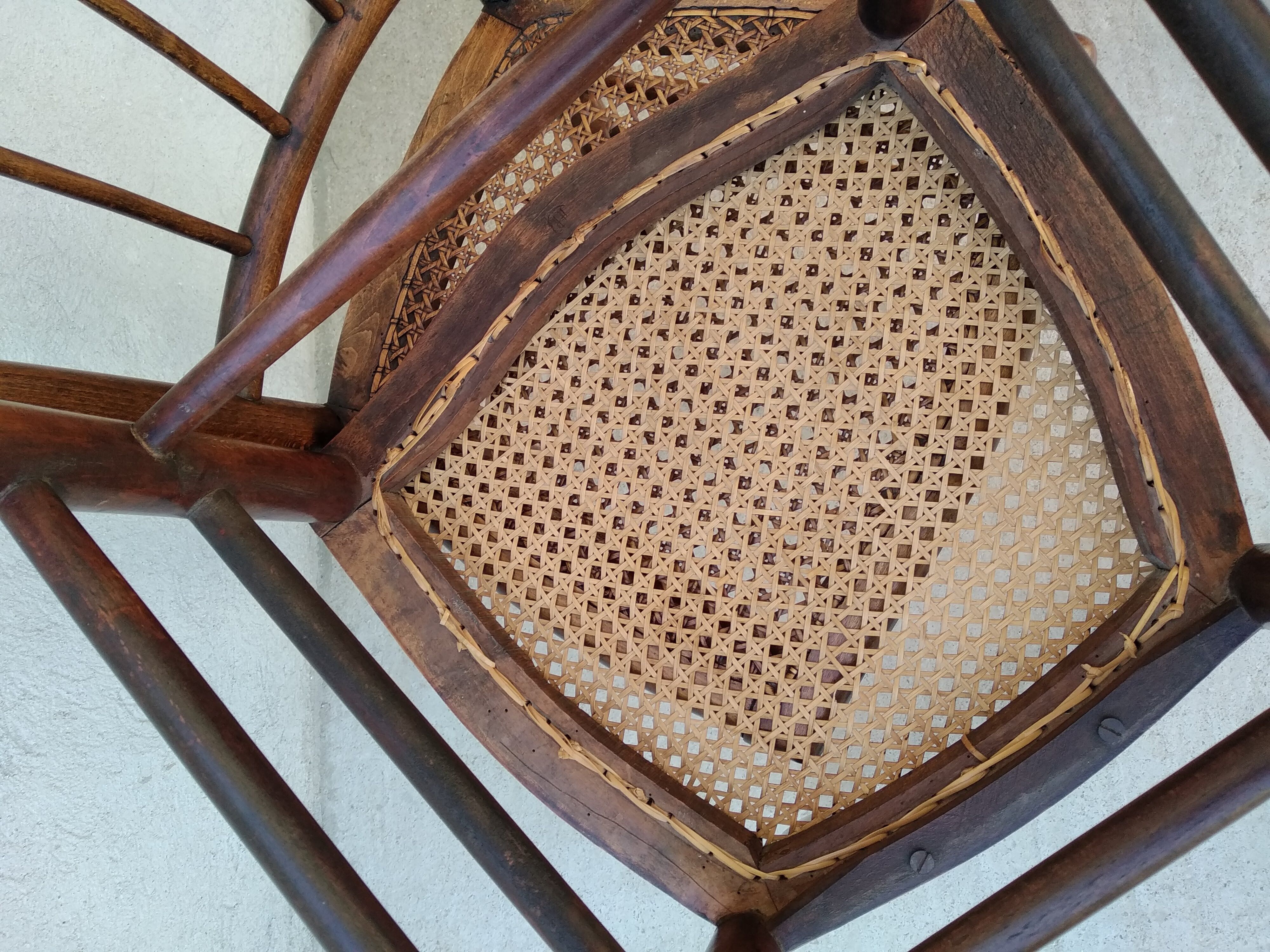 Set of 4 antique bistro chairs canned seats