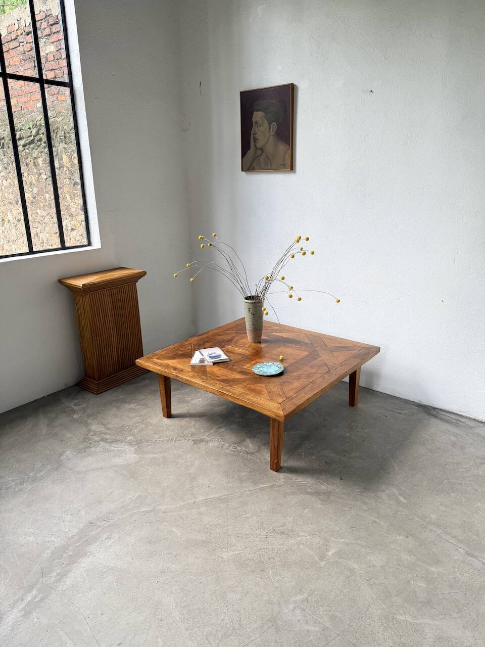 1940s inlaid oak coffee table