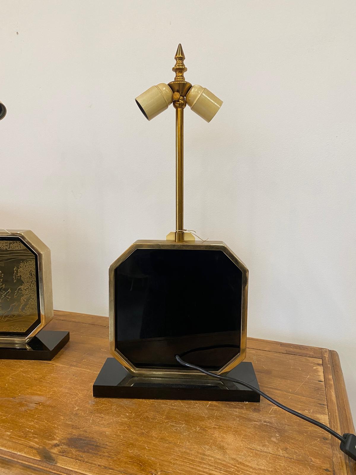 Pair of brass lamps