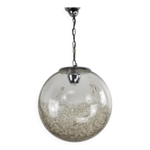 Large globe pendant lamp made of Italian glass with gold-grey speckles