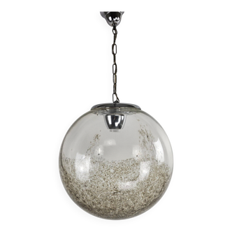 Large globe pendant lamp made of Italian glass with gold-grey speckles
