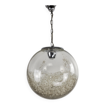 Large globe pendant lamp made of Italian glass with gold-grey speckles