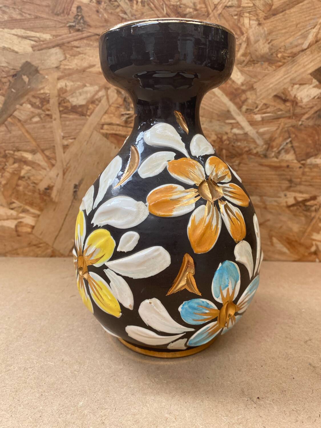 Antique glazed terracotta vase flower decor made in italy vintage